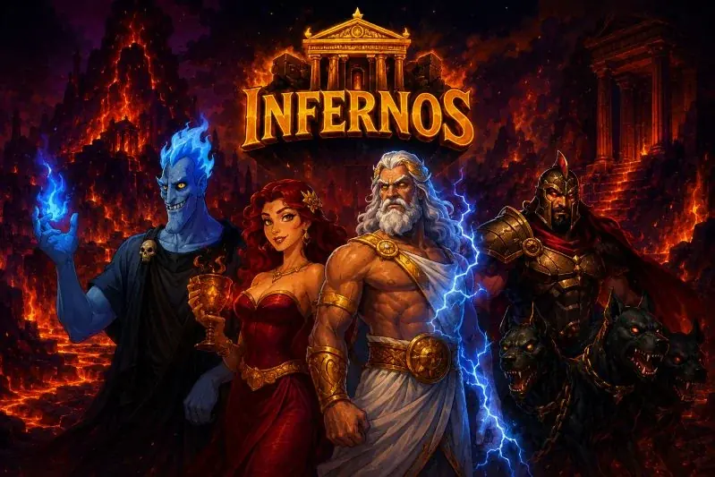 Hades, Persephone, Zeus und Kerberos vor den Toren von Infernos